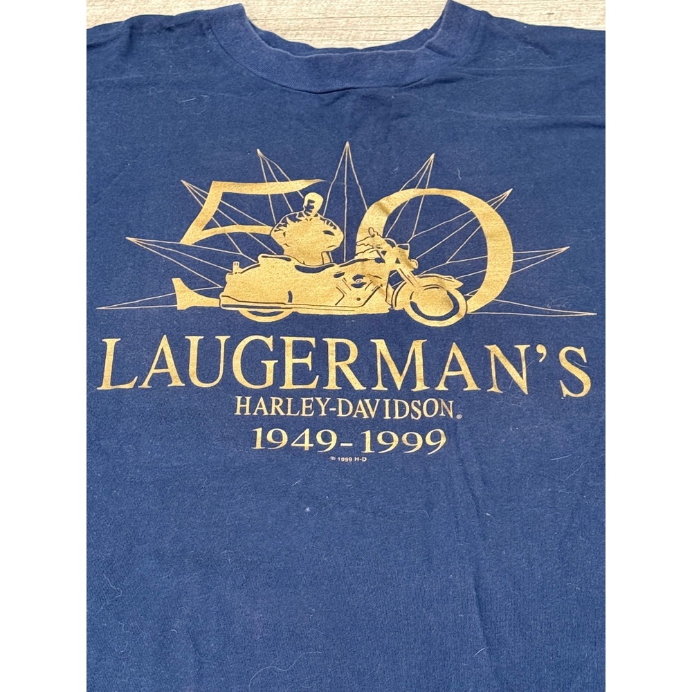 Mens Laugermans Harley Davidson 50th Anniversary T Shirt Navy Blue XXL
